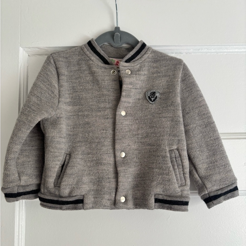 Bonpoint Gray Kids Wool Jacket with Black Trim 2T